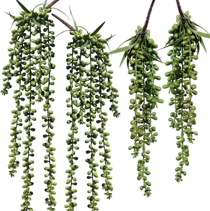 Supla 4 Pcs Artificial Hanging Succulents Faux Burro's Tail Picks Trailing String of Pearls Succu... | Amazon (US)