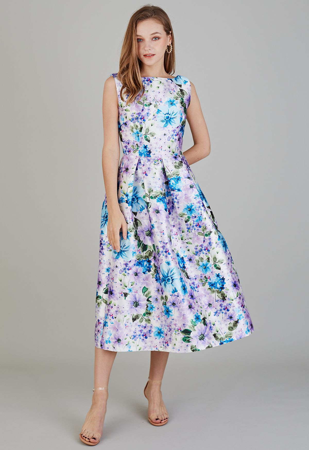 Flowery Scenery Sleeveless Midi Dress | Chicwish