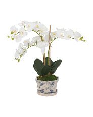 26in Faux Orchid In Chinoiserie Ceramic Planter | Marshalls