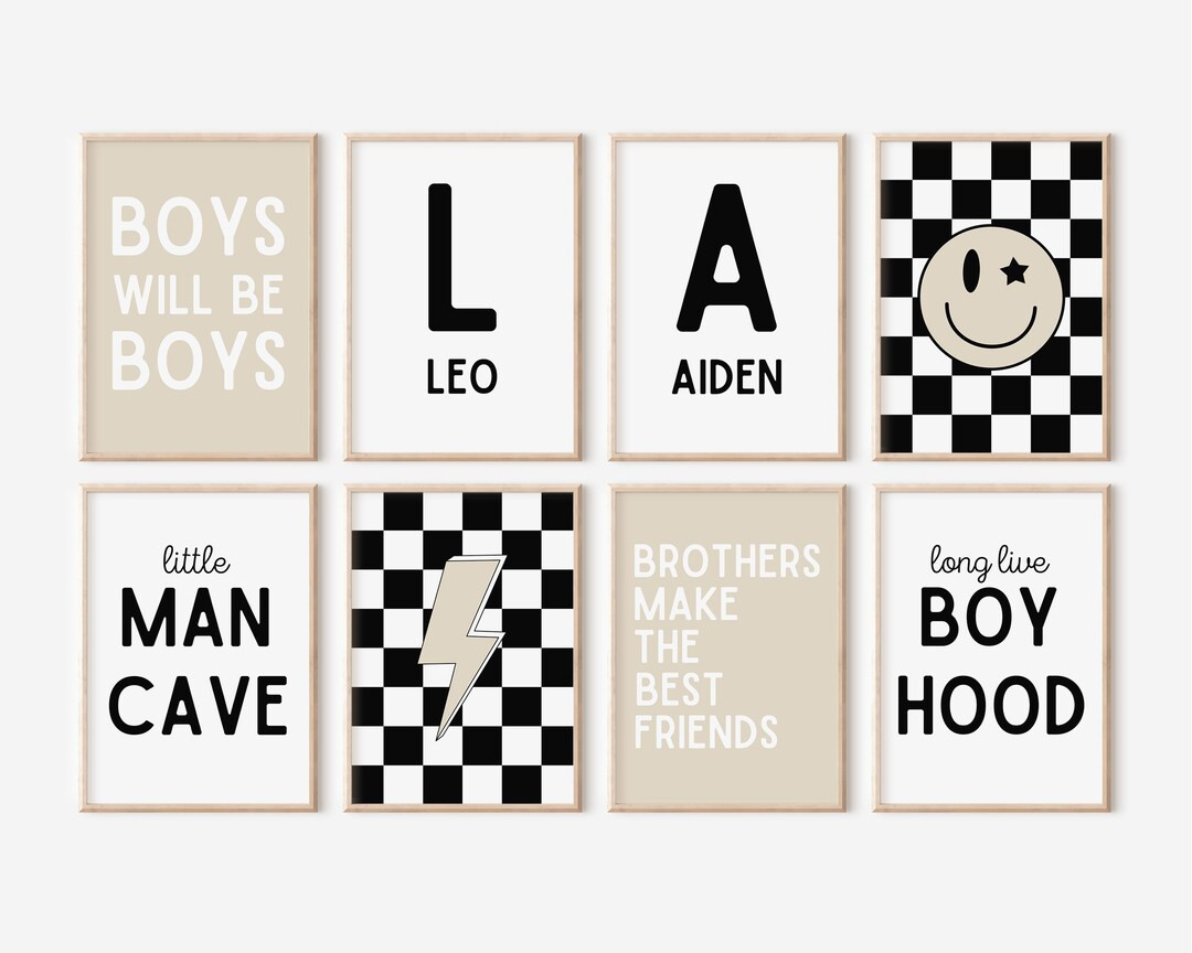 Custom Name Print Set of 8 Print Sibling Boy Print Black - Etsy | Etsy (US)