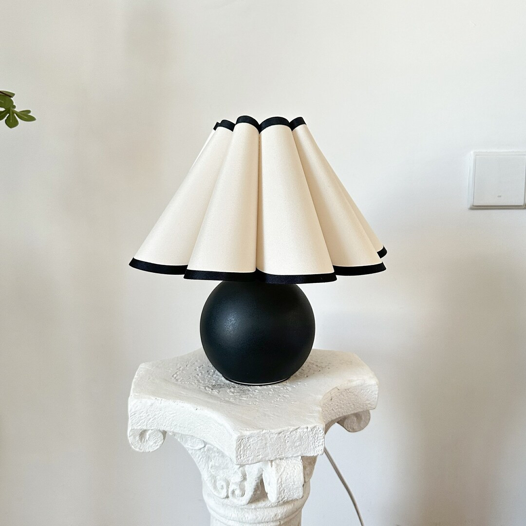 Black Ceramic Small Pleated Table Lamp, 110-240V Fabric Shade for Bedroom Living Room Kitchen Rus... | Etsy (US)
