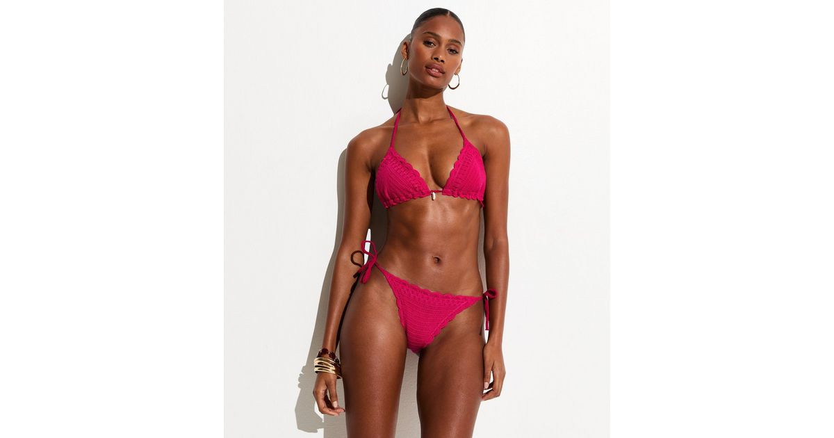 Dark Pink Crochet Side Tie Bikini Bottoms | New Look | New Look (UK)