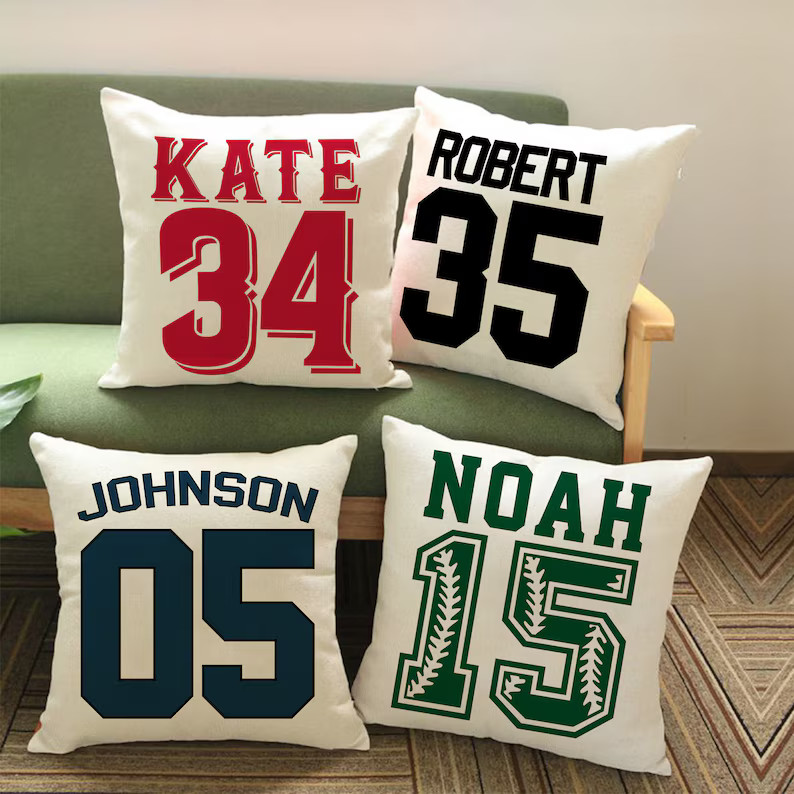 Personalized Sports Throw Pillow Cover Décor w/Number & Name - Customized Baseball Basketball Fo... | Etsy (US)