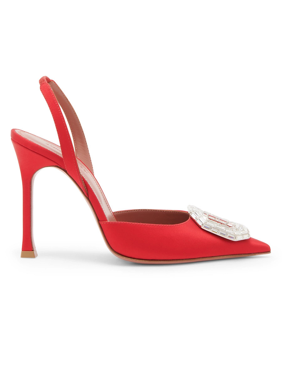 Women's Camelia105MM Crystal-Embellished Silk Slingback Pumps - Satin Red - Size 10.5 | Saks Fifth Avenue