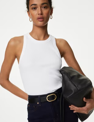 Cotton Rich Ribbed Slim Fit Racer Back Vest | Marks & Spencer (UK)