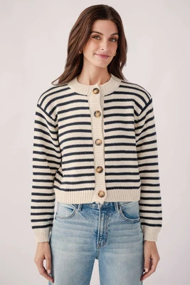 Miou Muse Striped Button Front Cardigan | Social Threads
