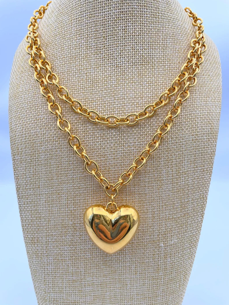 Vintage Gold Heart Pendant Necklace - Etsy | Etsy (US)