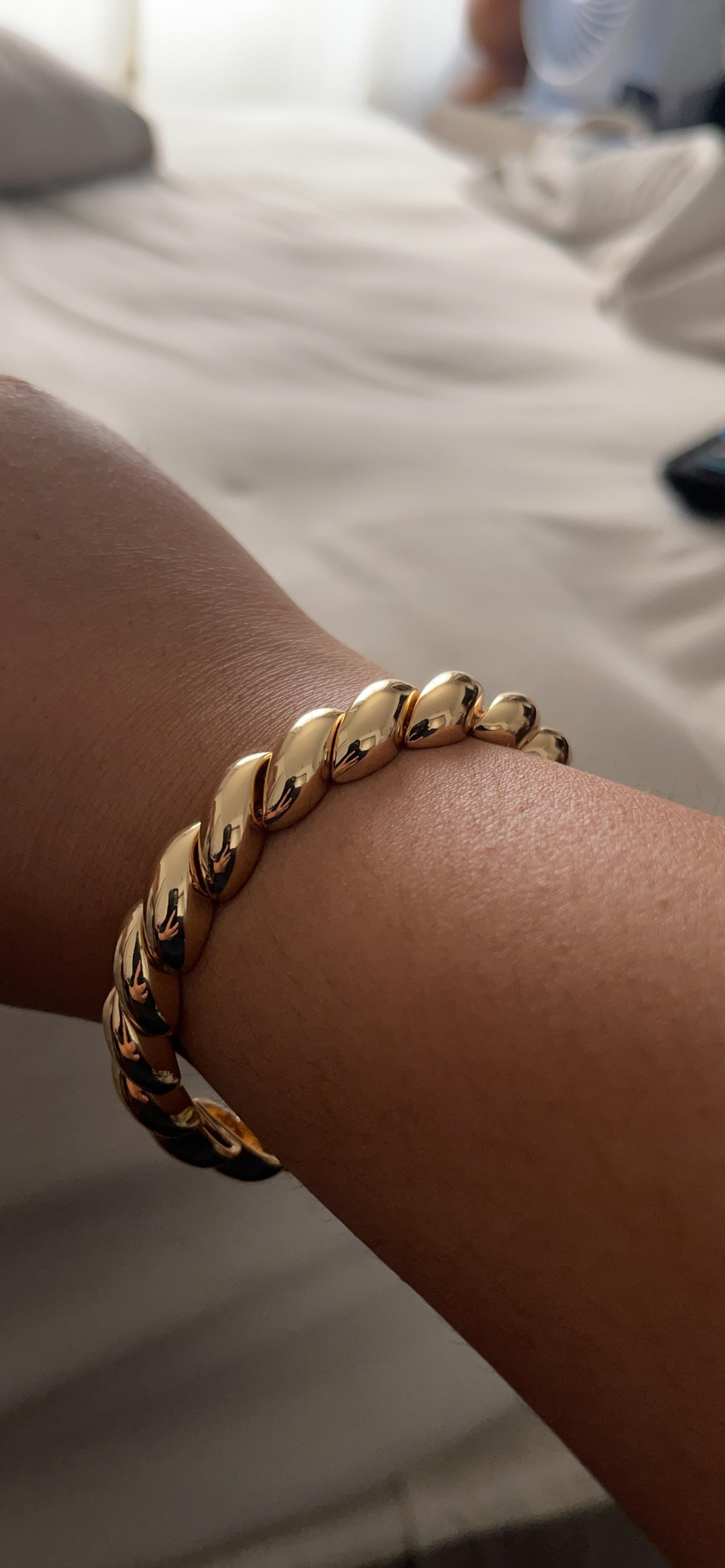 FAMARINE Twisted Thin or Chunky Bangle Bracelet in 14K Gold Plated, Stretchable Elastic Bracelet ... | Amazon (US)