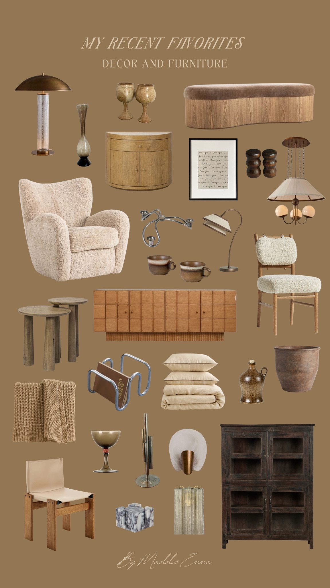 recent favorites 

sideboard, upholstered dining chair, leather chair, Sherpa accent chair, nesting tables, throw blanket, duvet set, vase, vintage decor, nightstand, poster, wood cabinet, vintage cabinet, table lamp, sconce 

#LTKHome