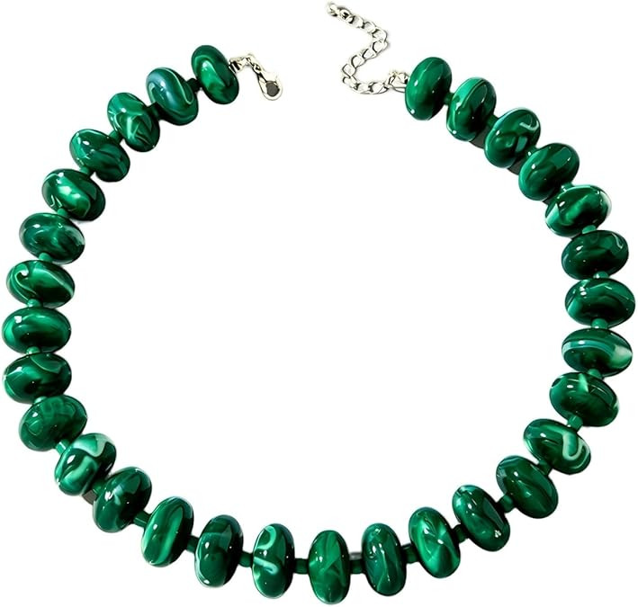 Fuqimanman2020 Resin Chunky Beaded Choker Necklace Boho Acrylic Flat Round Bead Necklace Summer B... | Amazon (US)