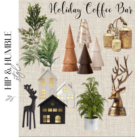 I styled my coffee bar with a few different types of greenery, some tabletop trees, houses and reindeer and then a few pops of gold and black to catch your eye! 

#LTKhome #LTKSeasonal #LTKHoliday