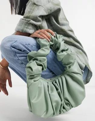 ASOS DESIGN super ruched shoulder bag in sage green | ASOS (Global)