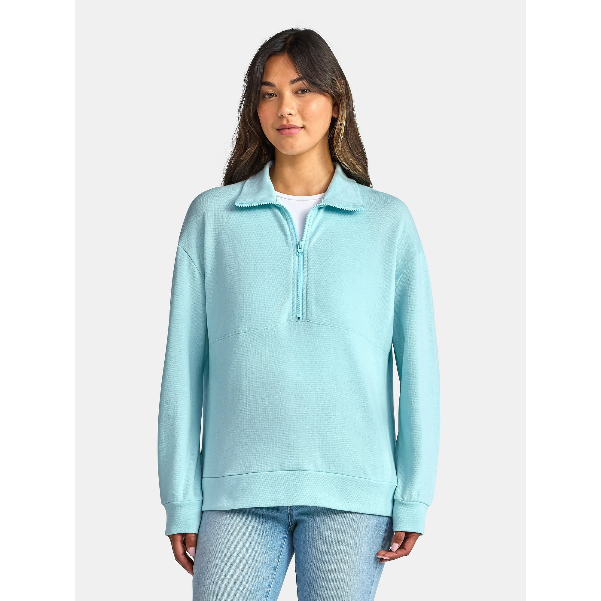 Time and Tru Women's Half Zip Fleece Sweatshirt, Sizes XS-XXXL | Walmart (US)