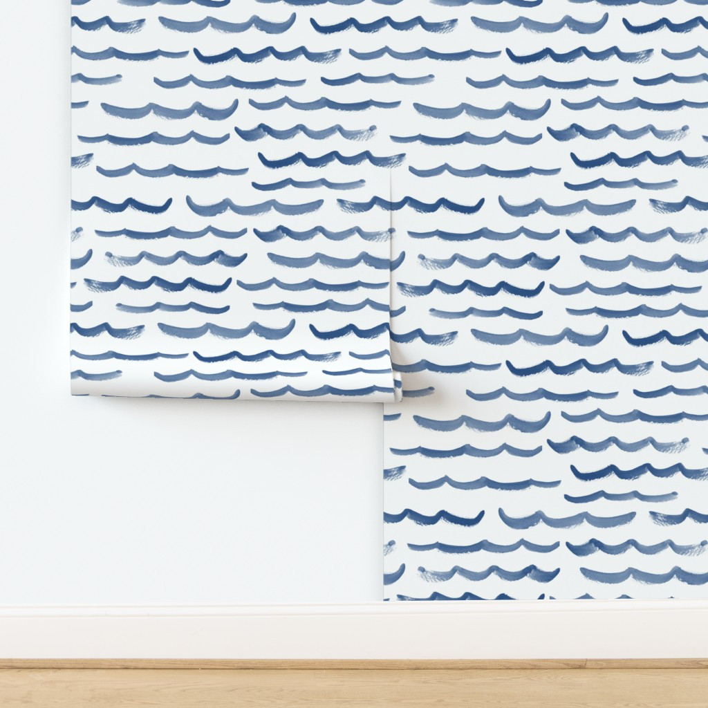 Royal Blue Ocean Waves Wallpaper byanniemontgomerydesign | Spoonflower