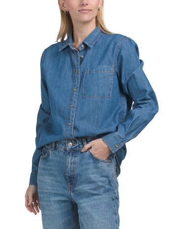 Long Sleeve Denim Shirt For Women, Cotton | TJ Maxx