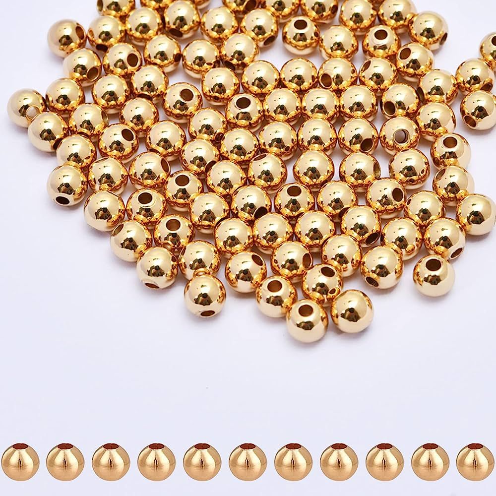 300pcs 18K Gold Filled Tiny Small Round Spacer Beads,Bracelet Beads,Ball Spacer Beads for DIY Bra... | Amazon (US)