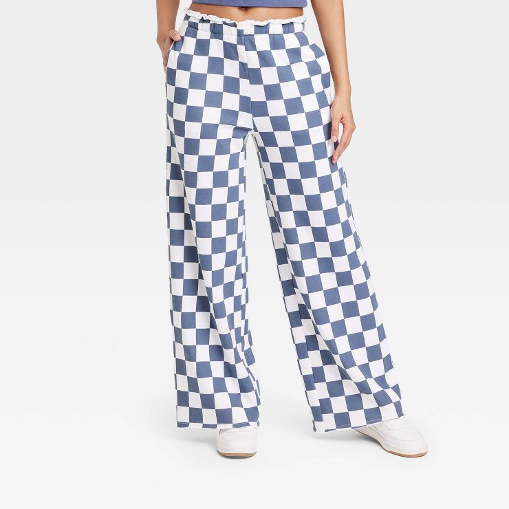 Women's Checkered Graphic Wide Leg Pants - Blue | Target