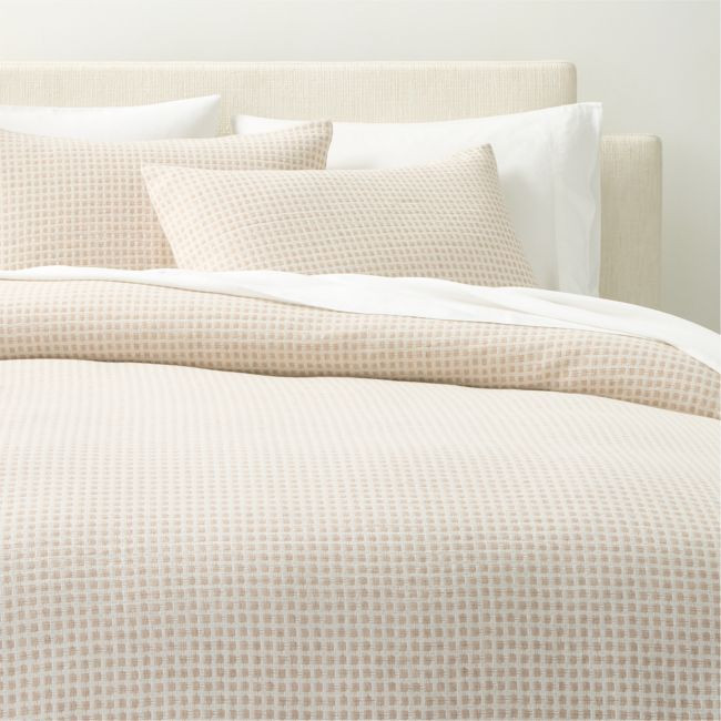 Sadira Organic Cotton Jacquard White with Taupe King Duvet Cover | CB2