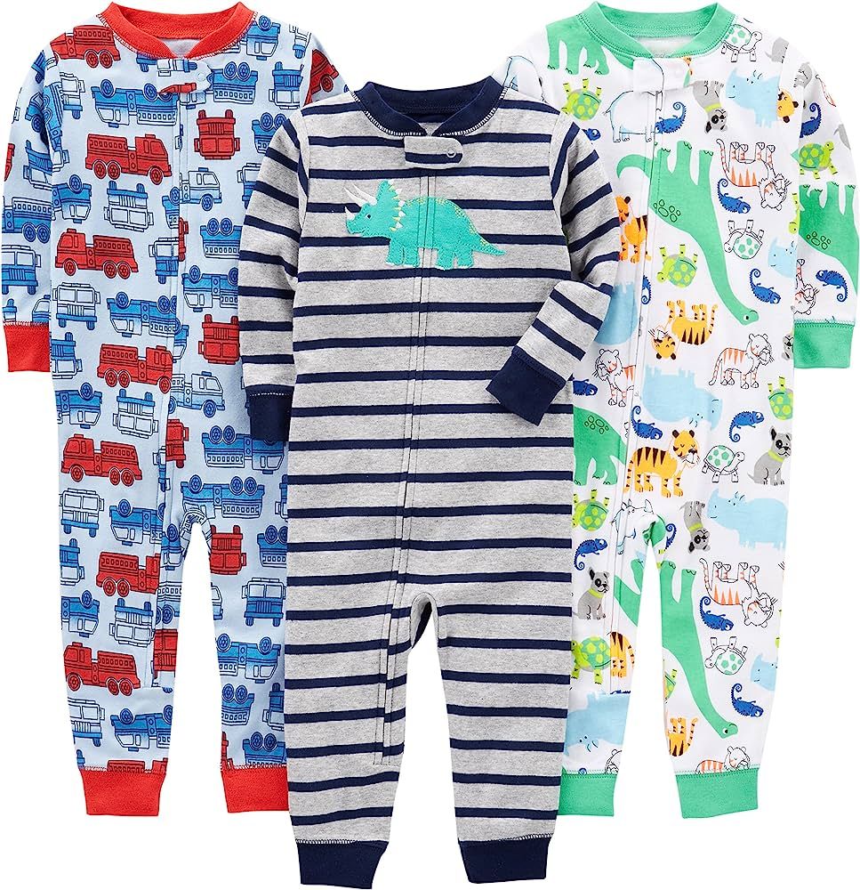 Simple Joys by Carter's Toddlers and Baby Boys' Snug-Fit Footless Cotton Pajamas, Pack of 3 | Amazon (US)