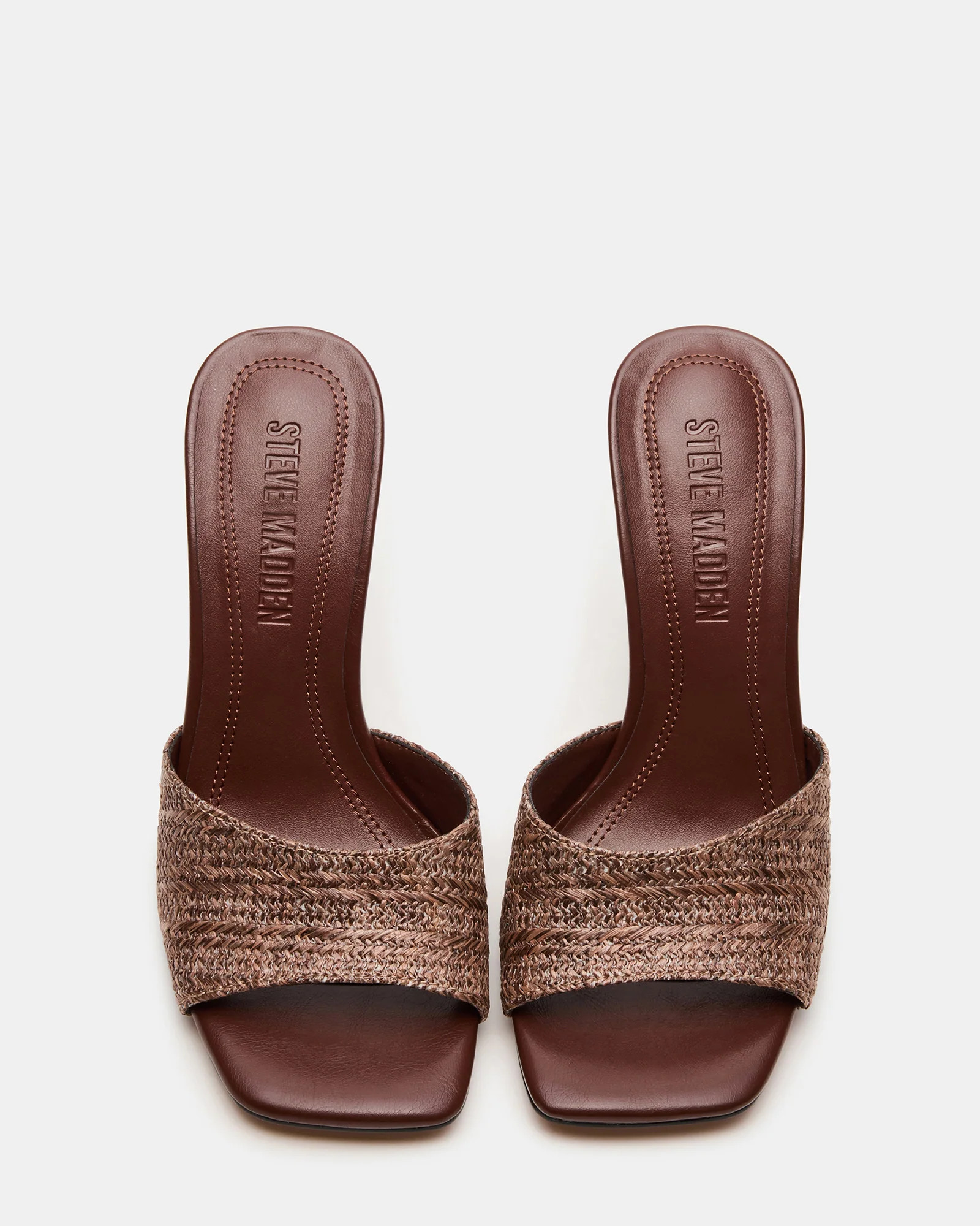 SIA Brown Square-Toe Mule Sculptured Beaded Women's Heel | Steve Madden (US)