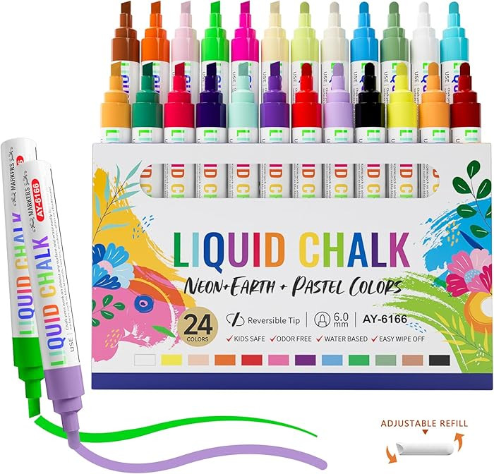 IJIANG Chalk Markers for Blackboard 24 Colors, Wet-Dry Erasable Liquid Chalk Markers, Dust Free C... | Amazon (US)