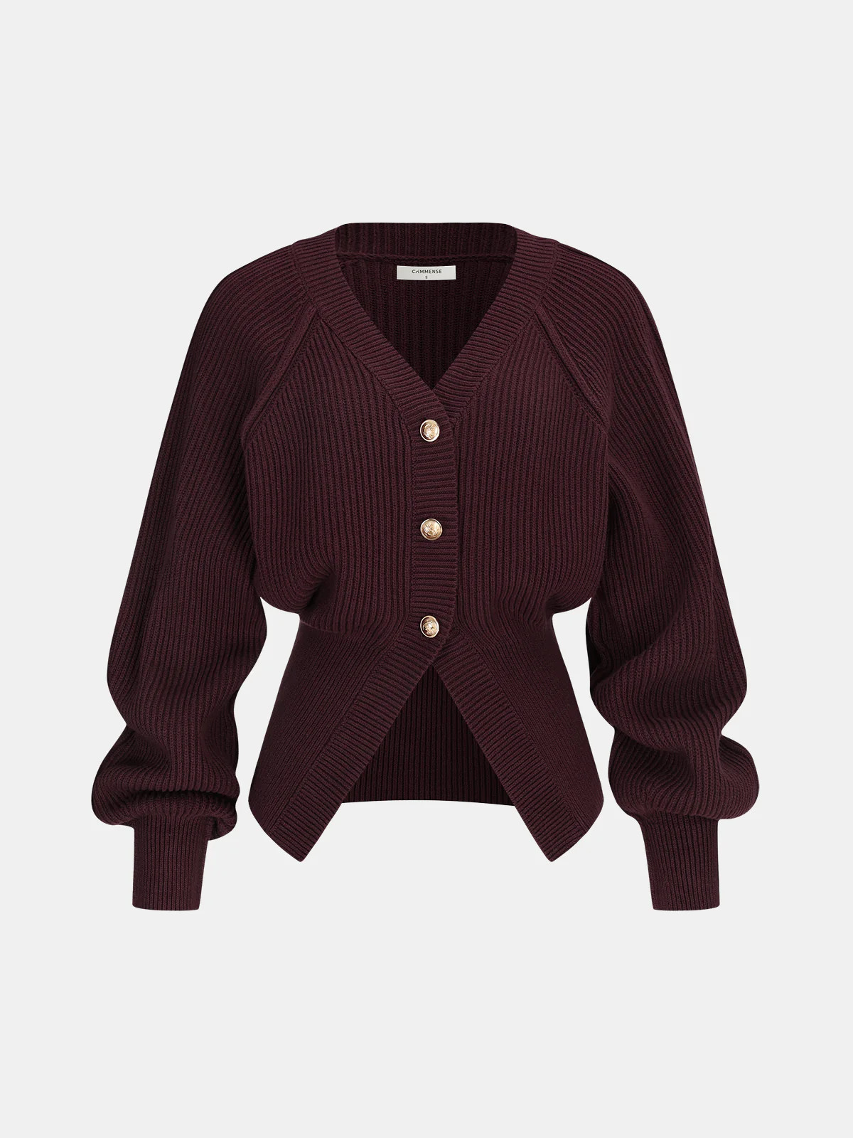 Metal Button Cinched Waist Knit Cardigan | Commense