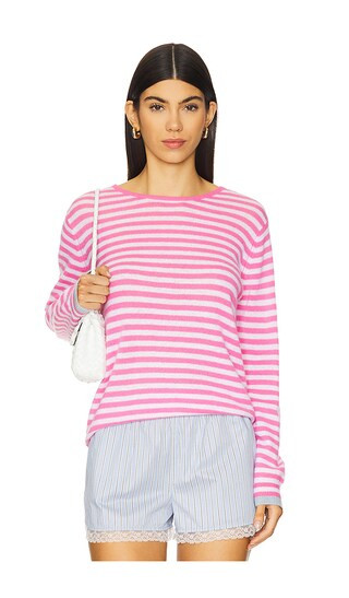 Tipped Little Stripe Crew Sweater in Azalea, Lily, & Mineral | Revolve Clothing (Global)