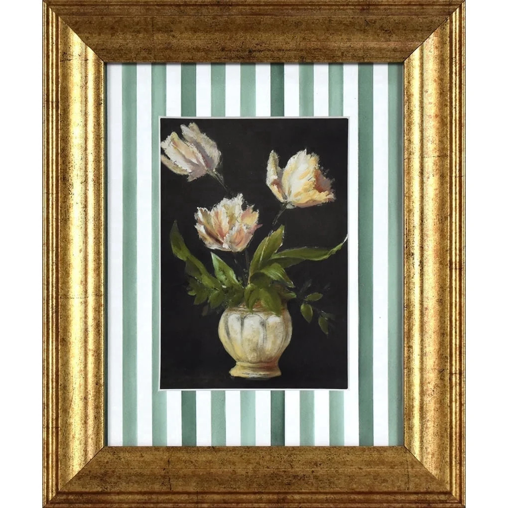 Home Decor Collection Moody Tulips with Watercolor Stripes Pine Green Vintage Antique Frame 10x12... | Walmart (US)