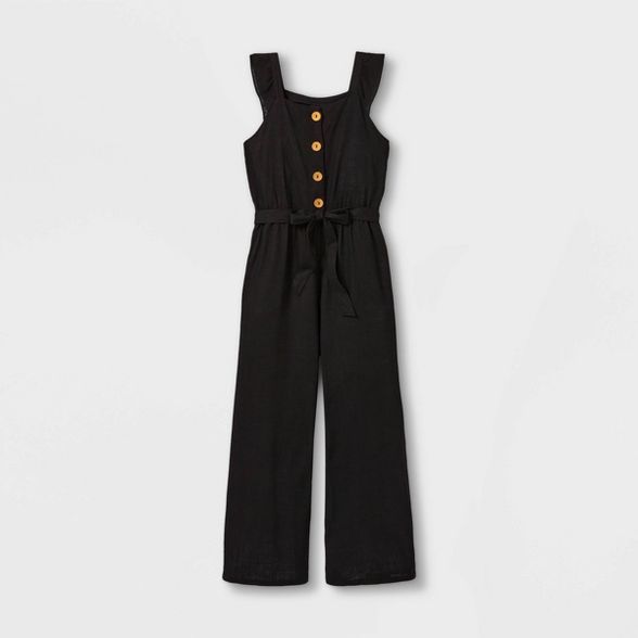 Girls' Ruffle Strap Button-Front Short Sleeve Jumpsuit - art class™ | Target