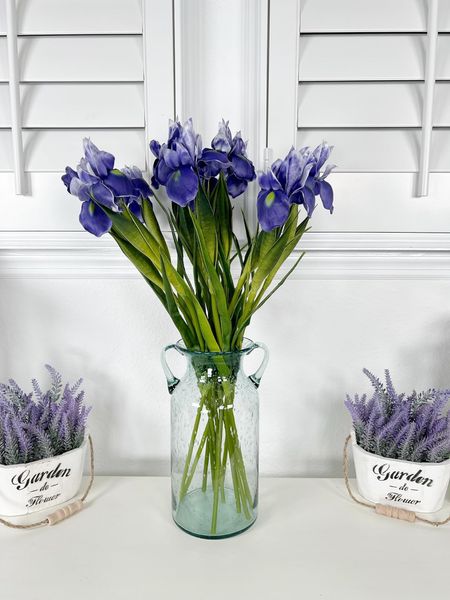 Beautiful Purple Iris in Tall Glass Vase Paired With Lavender in White Wood Planters! Best Faux Iris Ever! !Stunning! #home #amazonhome #founditonamazon #interiordesign #homedecor #fauxflowers #flowers #fauxiris #fauxlavender #lavender #iris

#LTKhome