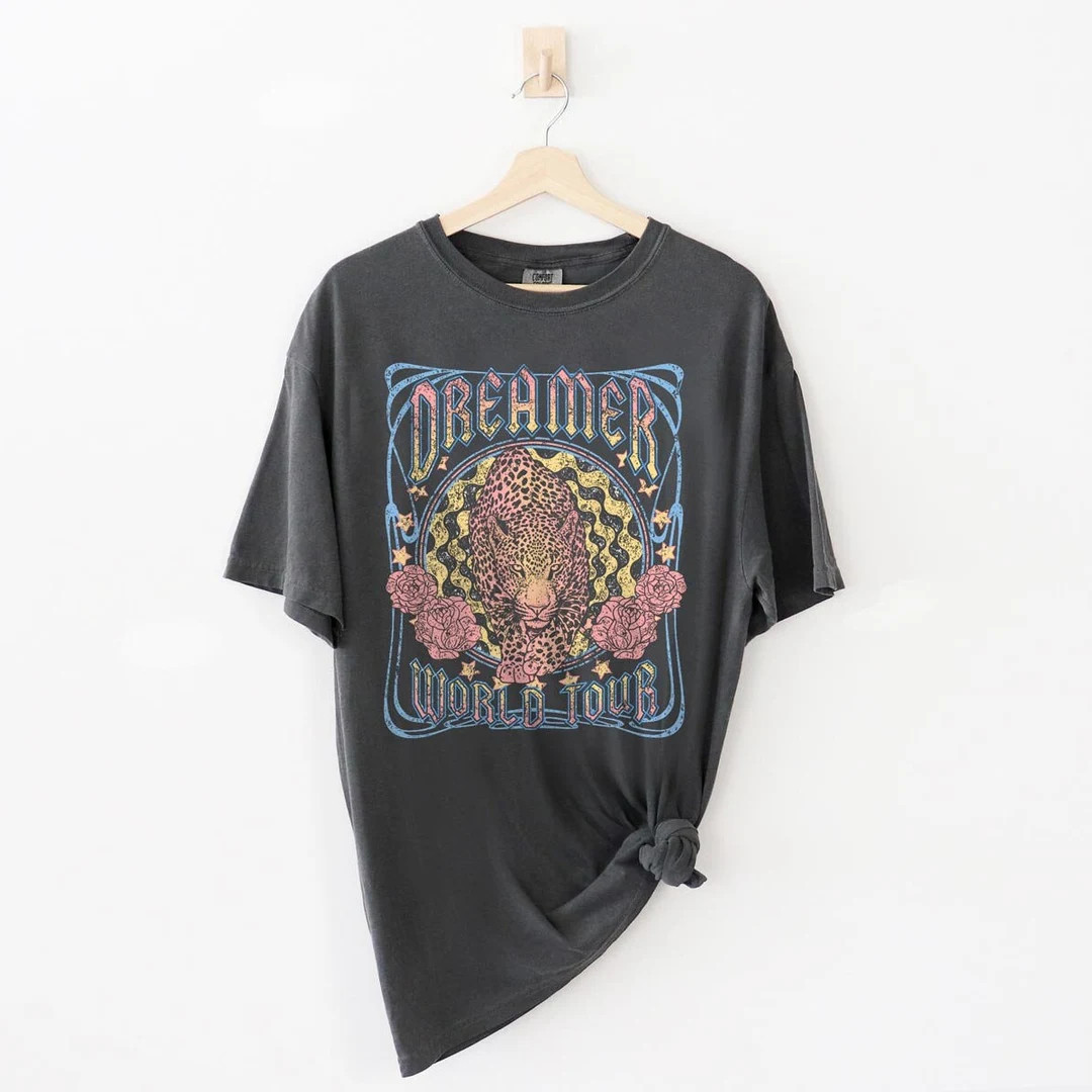 Dreamer World Tour Leopard Graphic T-shirt, Comfort Colors - Etsy | Etsy (US)
