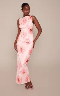 Premium Pink Floral Scoop Back Maxi Dress | PrettyLittleThing UK