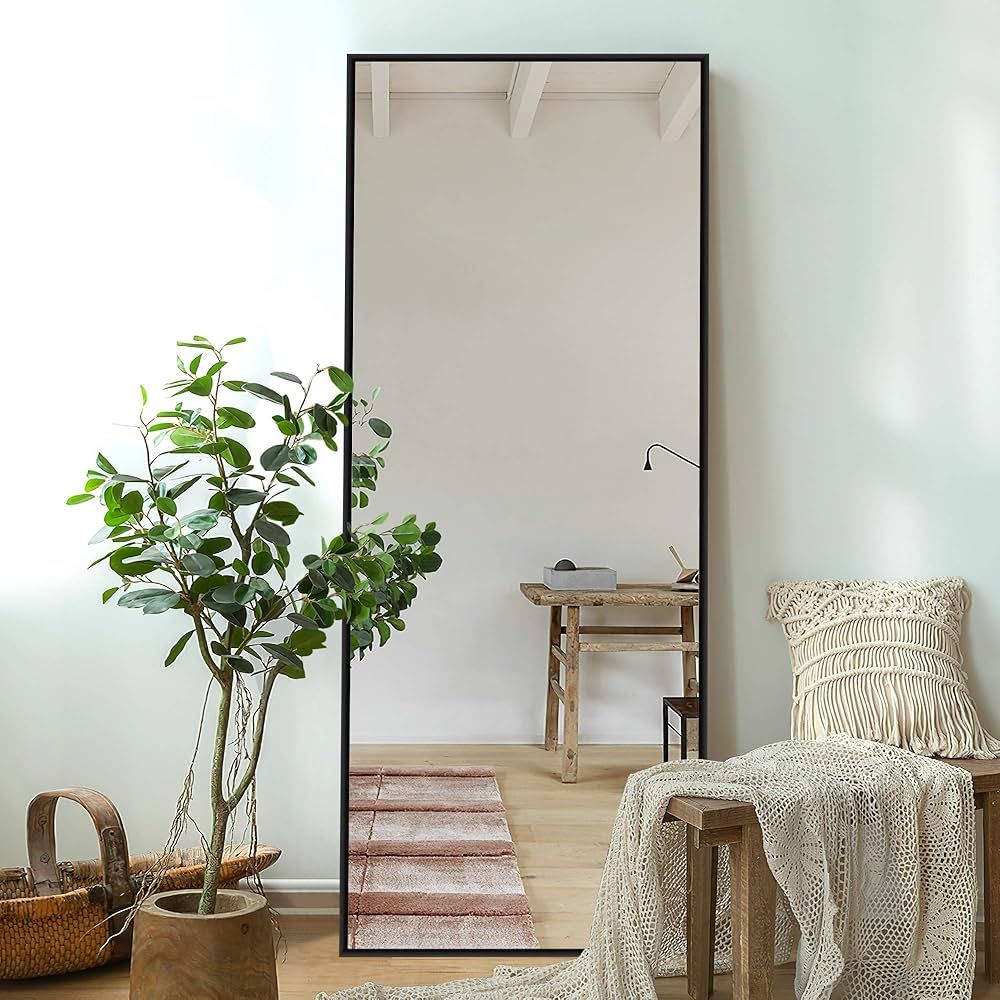 MIRUO Full Length, Floor Mirror Large Wall Mounted, Bedroom, Dressing Mirror Aluminum Alloy Thin ... | Amazon (US)