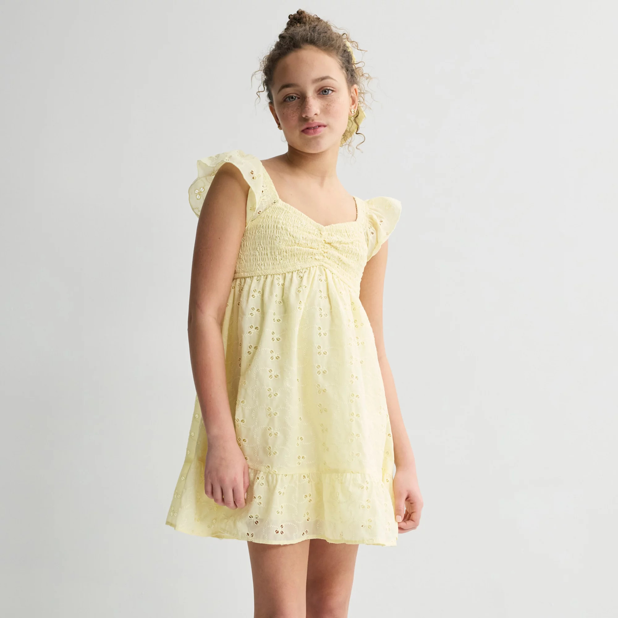 Girls 4-12 Inspired Hearts Embroidered Smocked Eyelet Dress & Scrunchie | Kohl's
