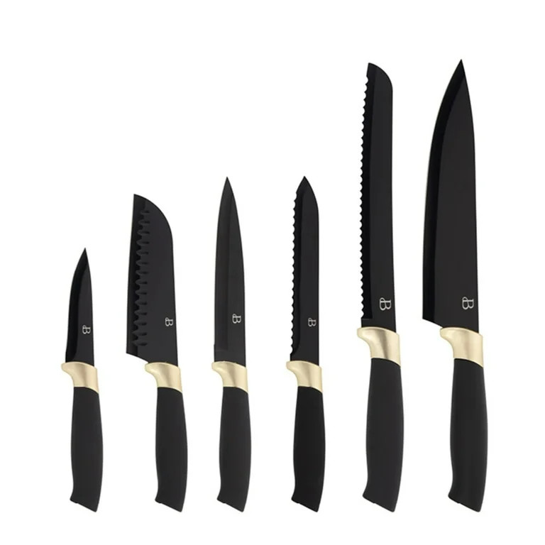 Beautiful 6 Piece Stainless Steel Knife Set in Black Champagne Gold By Drew Barrymore - Walmart.c... | Walmart (US)