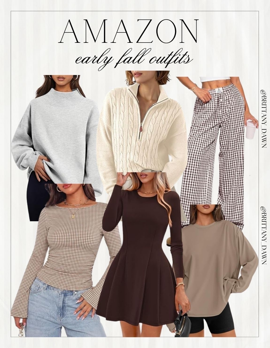 Get ready for crisp weather with these Amazon early fall outfits! 🍁

Featuring cozy mock-neck sweatshirts, cable-knit quarter zips, long-sleeve skater dresses, plaid trousers, and effortless casual tops. ✨

#AmazonFashion #EarlyFallOutfits #LTKfashion #FallStyle #OOTD #LTKshopper

#LTKootd #LTKSeasonal
