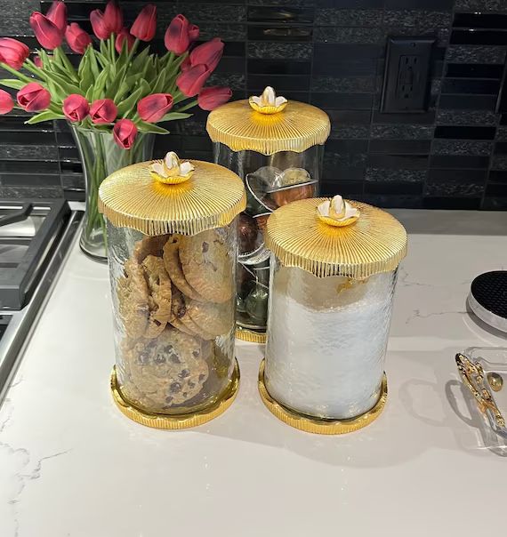 Golden Glass Canister Bundle - Offer Includes 3 Canisters + 3 Golden Spoons + Free US Shipping! | Etsy (US)