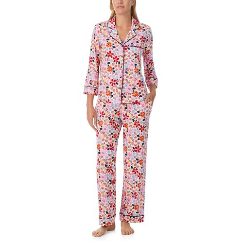 kate spade new york Women’s Pajama Set, 2-Piece Notch Collar 3/4 Sleeve Top & Full Length Pants, Pink City Blossoms, Large | Amazon (US)
