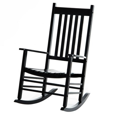 Acacia Wood Outdoor Rocking Chair with High Back and Armrests, Heavy Duty Porch Rocking Chair, Black | Target