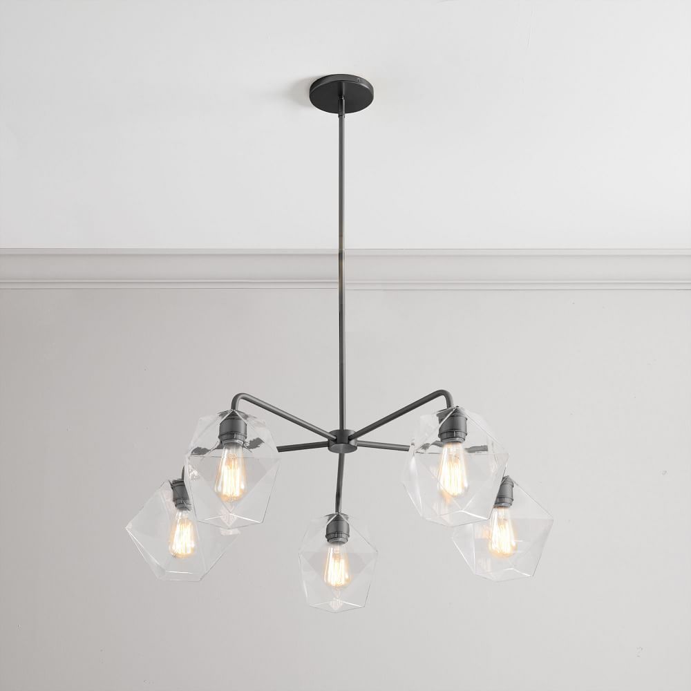 Sculptural Glass Faceted 5-Light Chandelier - Small (Clear) | West Elm (US)