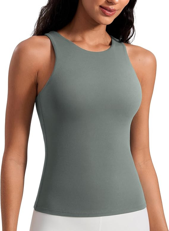 CRZ YOGA Butterluxe Womens Racerback Workout Tank Top with Built in Shelf Bra - Padded High Neck ... | Amazon (US)