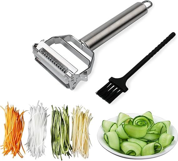 Julienne Peeler Stainless Steel Cutter Slicer with Cleaning Brush Pro for Carrot Potato Melon Gad... | Amazon (US)