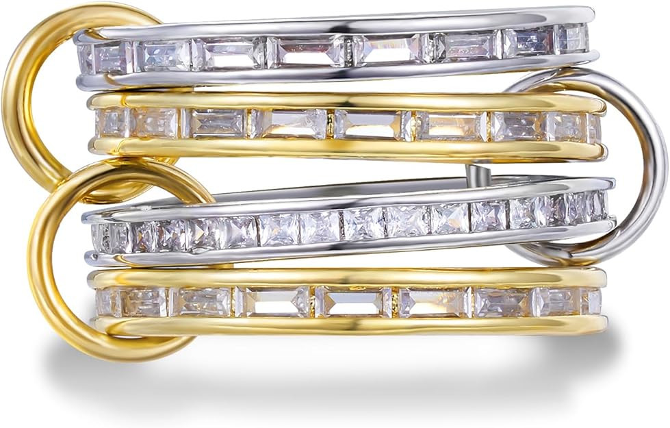 KissYan Stackable Rings for Women, 14k Gold Plate Interlocked Multi Ring Set Dainty Pave CZ Perso... | Amazon (US)