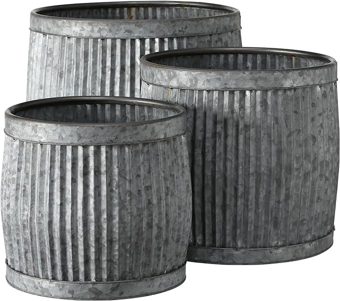 WHW Whole House Worlds French Country Style Belly Bucket Planters, Set of 3, Galvanized Metal, Co... | Amazon (US)