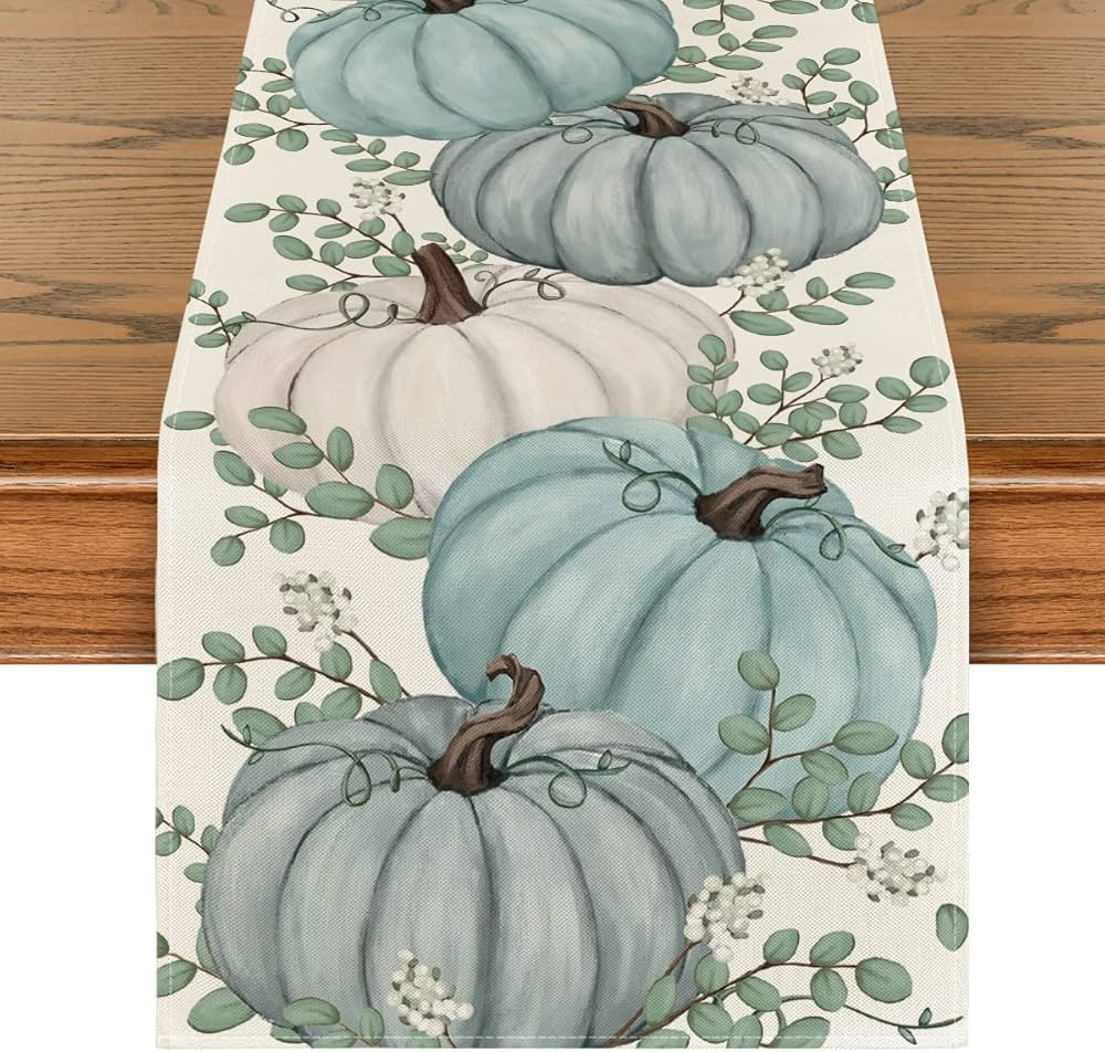 Artoid Mode Pumpkins Eucalyptus Leaves Fall Table Runner, Autumn Thanksgiving Kitchen Dining Tabl... | Amazon (US)