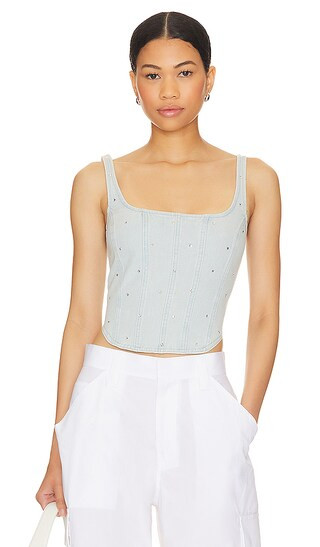 Margo Corset Top in Light Blue Wash | Revolve Clothing (Global)