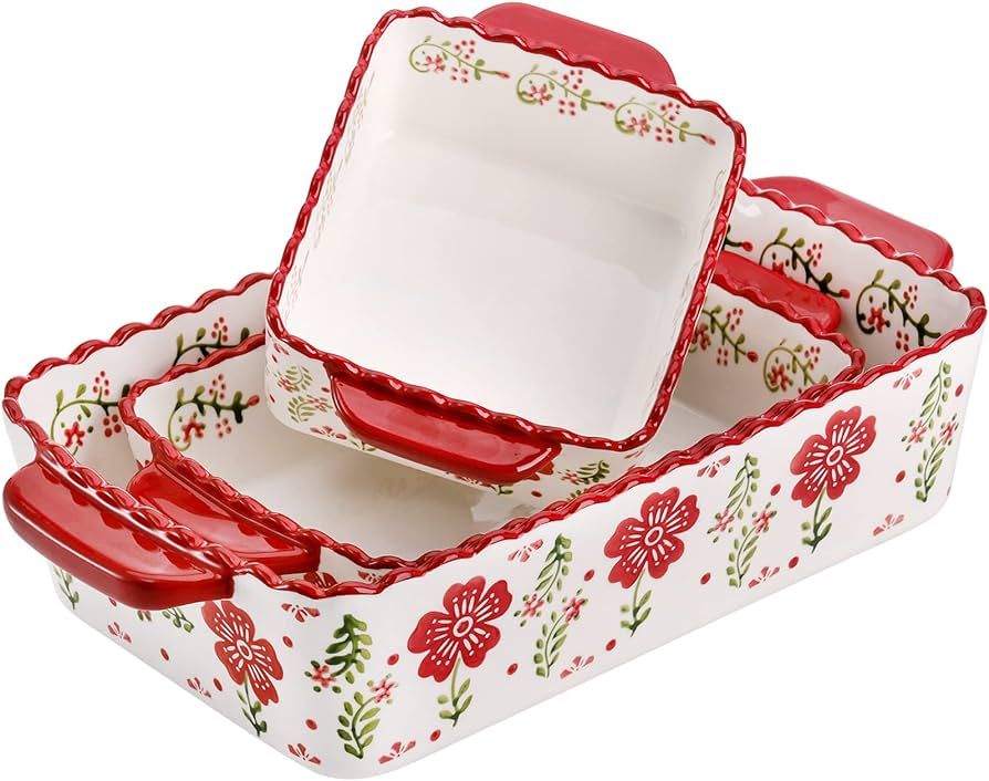 Coloch 3 Pack Ceramic Baking Dishes, Rectanglar Bakeware Set Hand-painted Lasagna Pan Porcelain S... | Amazon (US)