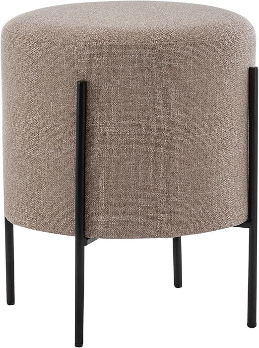 Wovenbyrd Modern Round Ottoman Footstool with Metal Base Legs, 16-Inch Wide, Light Brown Fabric | Amazon (US)