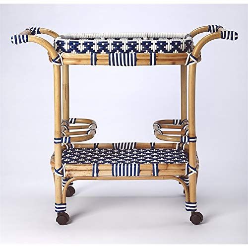 Beaumont Lane Island Living Rattan Bar Cart in Blue and White | Amazon (US)