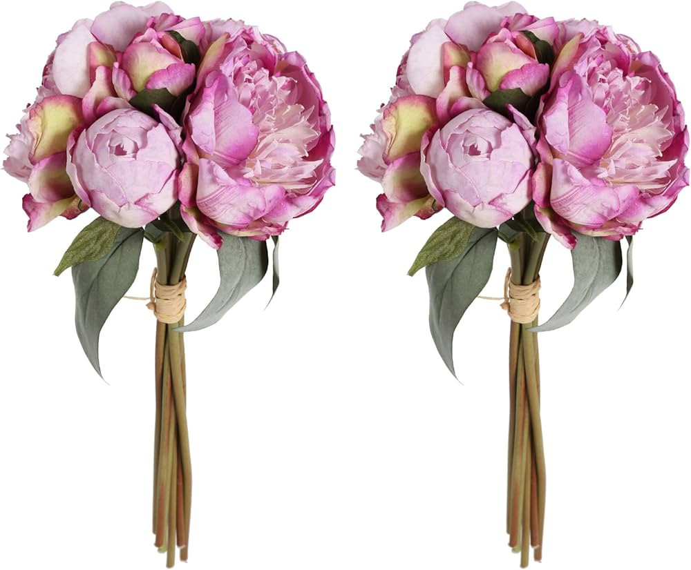Purple Artificial Peony Flowers 2 Bouquets Silk Peonies with Stems Real Look Purple Flowers Artif... | Amazon (US)